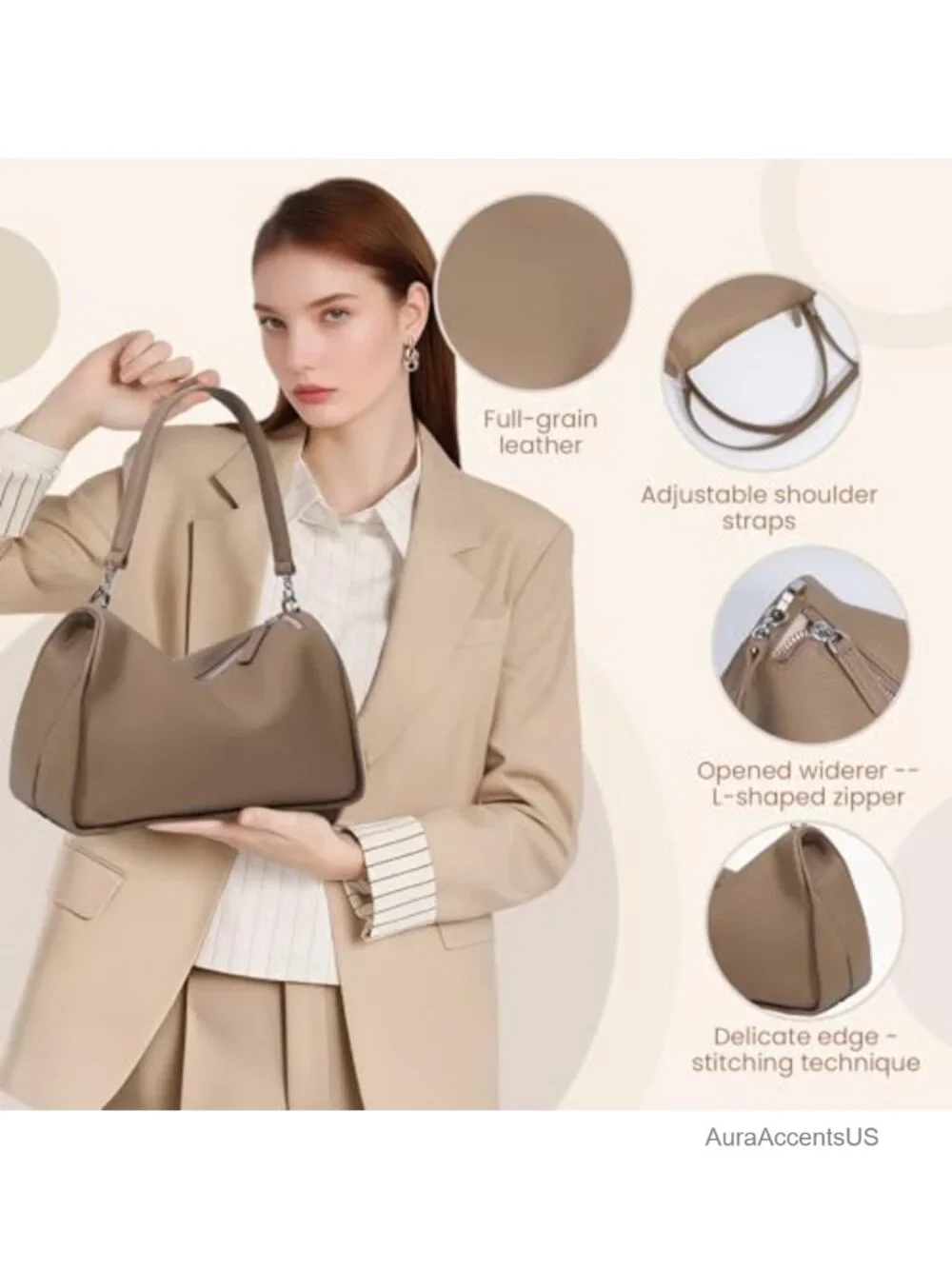 Genuine Leather Hobo Bag Crossbody Shoulder Purse Full-Grain